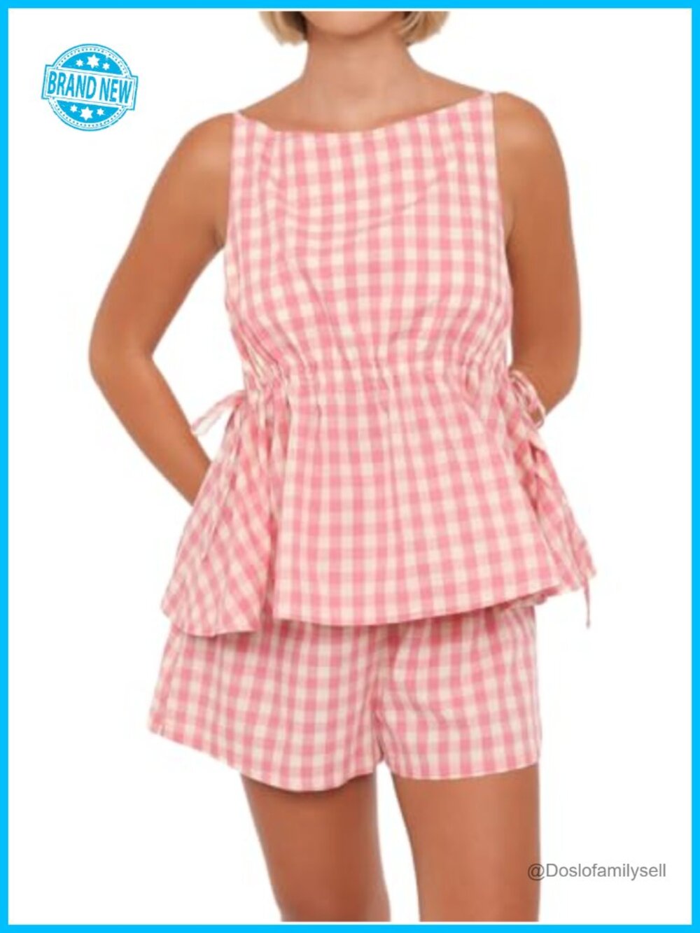 Women's Cotton Gingham Pajama Set Sleeveless 2-Piece Lounge Outfit